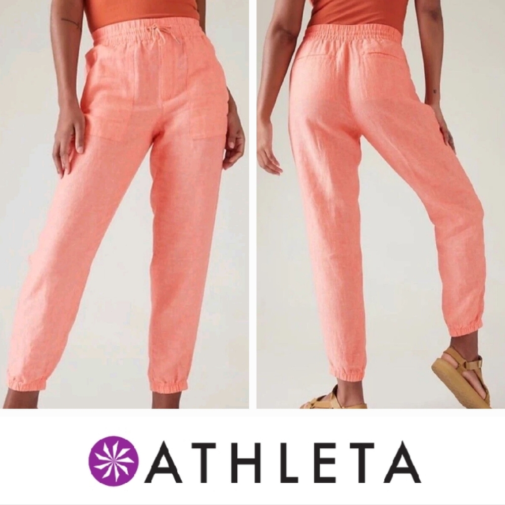 Athleta Linen Jogger Orange Pants. Size 8/T.